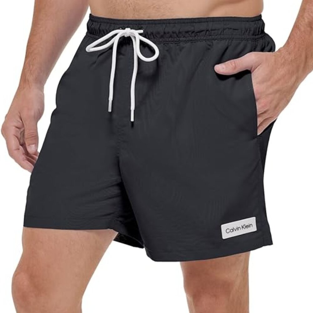CALVIN KLEIN Men's Standard Uv Protected Quick Dry Logo Swim Trunk Sz XXL Black